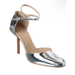 Max Mara Silver Metallic Leather Ankle Strap Pointed Toe Heels Size 39size 8/8.5